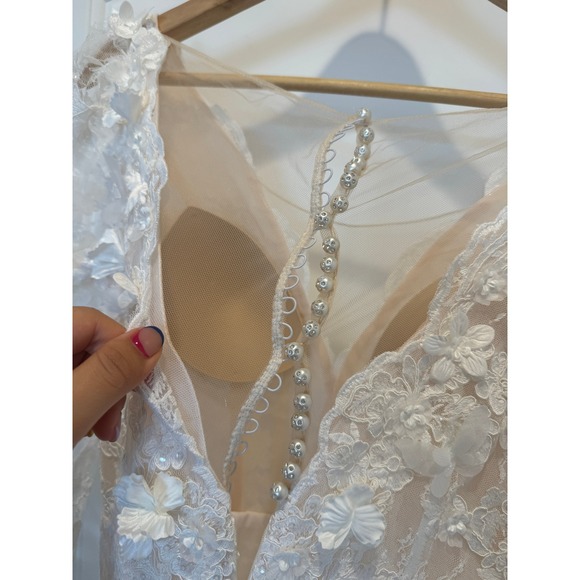 Lace Wedding Dress‎ Floral Applique Long Sleeve Bridal Gown Mermaid - Picture 4 of 8